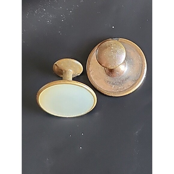 Vintage Tuxedo Stud Set – Brass w/ Mother of Pearl Inlay Mid-Century Formal - Picture 3 of 5